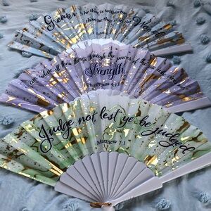 Purple and Green Floral Folding Fans Party Favors